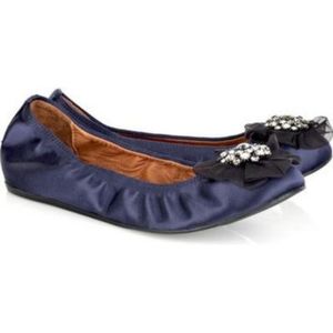 Authentic Lanvin navy blue satin ballet flats